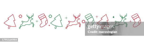 christmas decorative ornament border - draw mistletoe stock illustrations