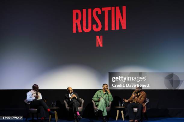 Misan Harriman, George C. Wolfe, Colman Domingo and Aml Ameen attend a special screening of "Rustin" at The Ham Yard Hotel on November 21, 2023 in...