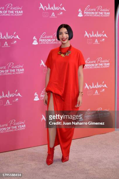 Angela Aguilar attends The Latin Recording Academy's 2023 Person of the Year Gala Honoring Laura Pausini at FIBES Conference and Exhibition Centre on...