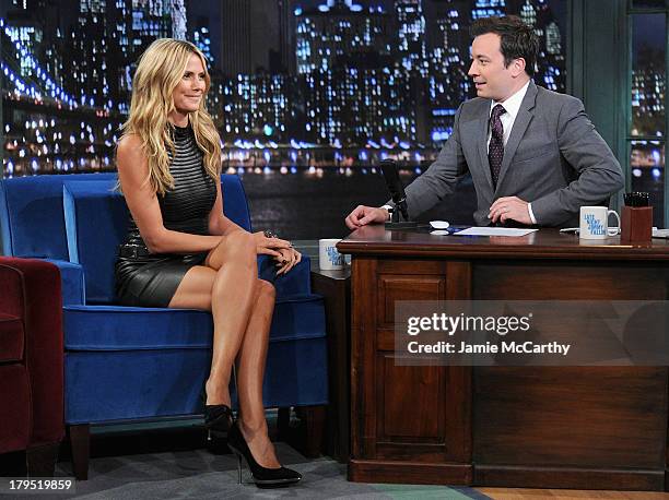 Heidi Klum and host Jimmy Fallon visit "Late Night With Jimmy Fallon" at Rockefeller Center on September 4, 2013 in New York City.