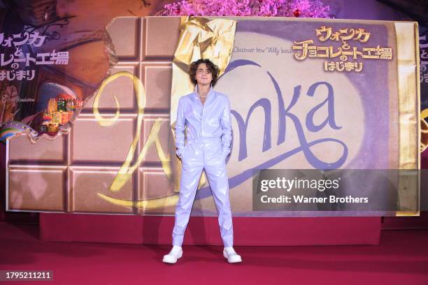 Timothée Chalamet attends the "Wonka" premiere on November 20, 2023 in Tokyo, Japan.