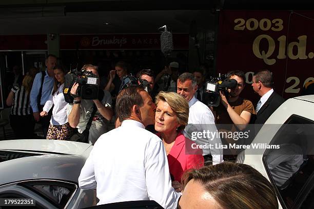 Australian Opposition Leader, Tony Abbott and Deputy Liberal Leader go on a walk through Stafford Heights on September 5, 2013 in Brisbane,...