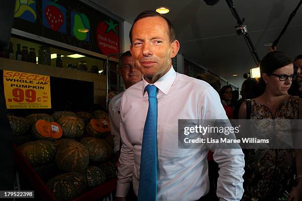 Australian Opposition Leader, Tony Abbott meets voters at Stafford Heights on September 5, 2013 in Brisbane, Australia. The Liberal-National Party...