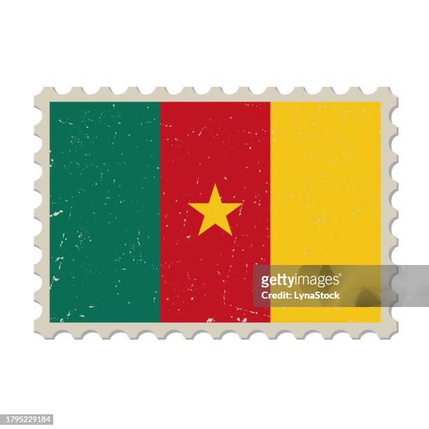 cameroon grunge postage stamp. vintage postcard vector illustration with cameroon national flag isolated on white background. retro style. - cameroon stock illustrations