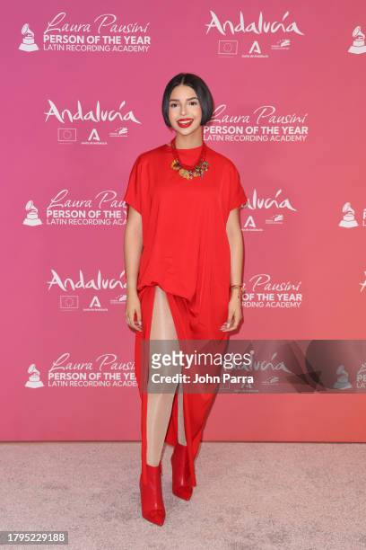 Ángela Aguilar attends the Latin Recording Academy Person of The Year Honoring Laura Pausini at FIBES Conference and Exhibition Centre on November...