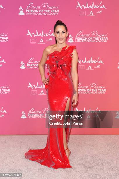 Malú attends the Latin Recording Academy Person of The Year Honoring Laura Pausini at FIBES Conference and Exhibition Centre on November 15, 2023 in...