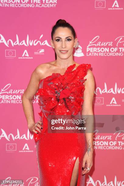 Malú attends the Latin Recording Academy Person of The Year Honoring Laura Pausini at FIBES Conference and Exhibition Centre on November 15, 2023 in...