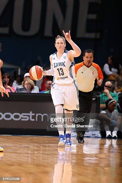 Lindsay Whalen calls the play against The Los Angeles Sparks during the WNBA game on September 4, 2013 at Target Center in Minneapolis, Minnesota....