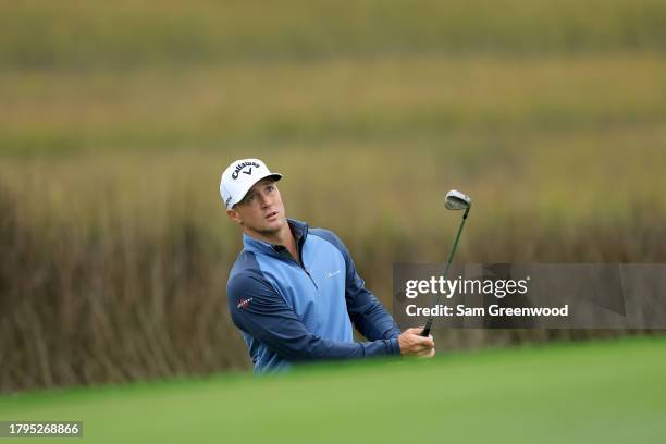 Alex Noren plays a shot during the pro-am round prior to The RSM Classic on the Seaside Course at Sea Island Resort on November 15, 2023 in St Simons...