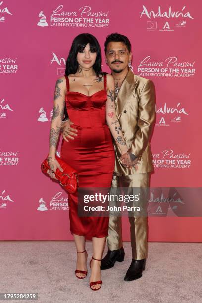 Cazzu and Christian Nodal attend the Latin Recording Academy Person of The Year Honoring Laura Pausini at FIBES Conference and Exhibition Centre on...