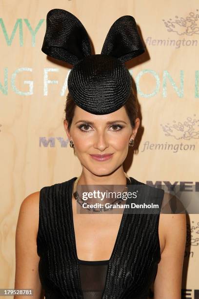 Kate Waterhouse poses as she arrives at the Myer Spring Fashion Lunch at Flemington Racecourse on September 5, 2013 in Melbourne, Australia.