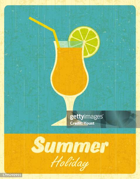 stockillustraties, clipart, cartoons en iconen met sunrise cocktail in retro design style. - happy hour vintage