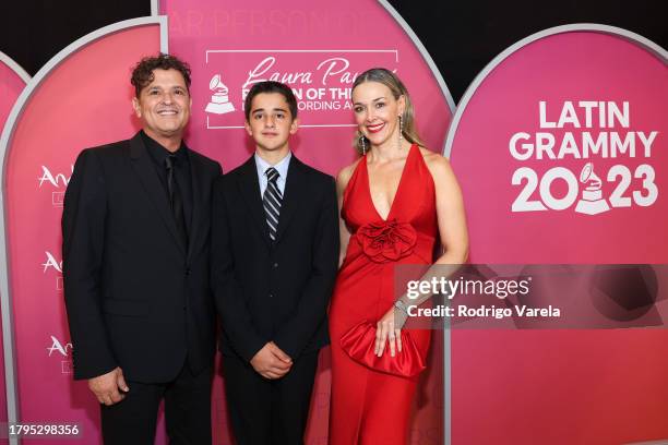 Carlos Vives, Pedro Vives and Claudia Elena Vásquez attend the Latin Recording Academy Person of The Year Honoring Laura Pausini at FIBES Conference...