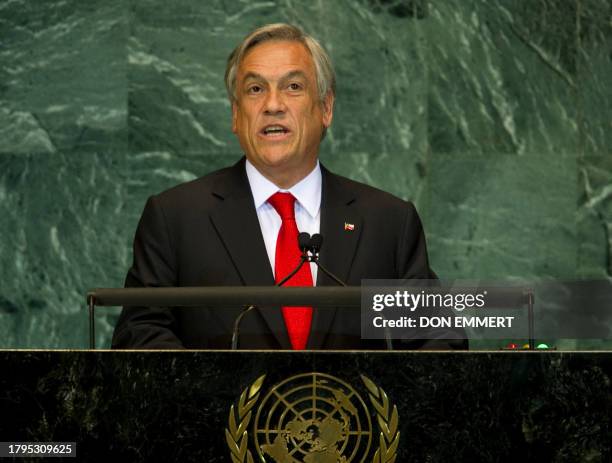 President of the Republic of Chile Sebastian Pinera Echenique delivers his address September 23, 2010 during the 65th session of the General Assembly...