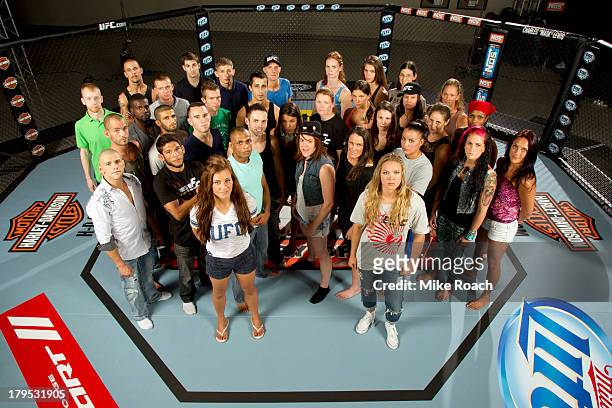 The Ultimate Fighter Season 18 cast with coaches Ronda Rousey and Miesha Tate pose for a portrait on May 28, 2013 in Las Vegas, Nevada.