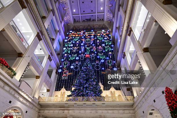 General view of the Christmas Tree during Macy's Center City Light Show at Macy's Center City on November 15, 2023 in Philadelphia, Pennsylvania.