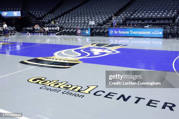 Detail view of the court before the NBA In-Season Tournament between between the Sacramento Kings and the Oklahoma City Thunder at Golden 1 Center on...