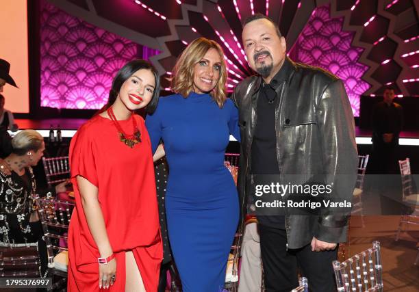 Angela Aguilar, Lili Estefan and Pepe Aguilar attend the Latin Recording Academy Person of The Year Honoring Laura Pausini at FIBES Conference and...