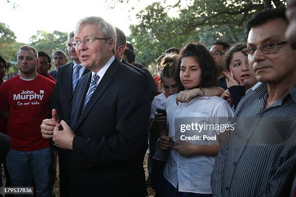 Australian Prime Minister, Kevin Rudd viits Burwood Girls School on September 5, 2013 in Sydney, Australia. After spending the morning in Canberra,...