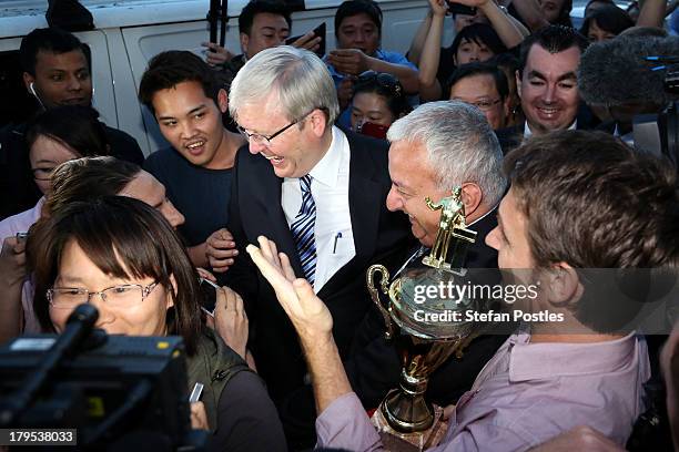 Australian Prime Minister, Kevin Rudd meets voters in Western Sydney on September 5, 2013 in Sydney, Australia. After spending the morning in...