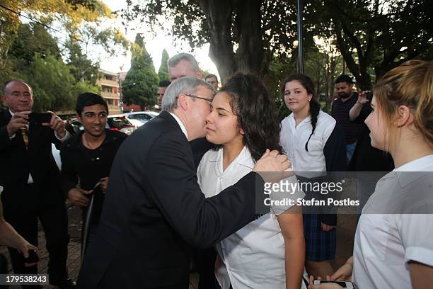 Australian Prime Minister, Kevin Rudd visits a school on September 5, 2013 in Sydney, Australia. After spending the morning in Canberra Kevin Rudd...