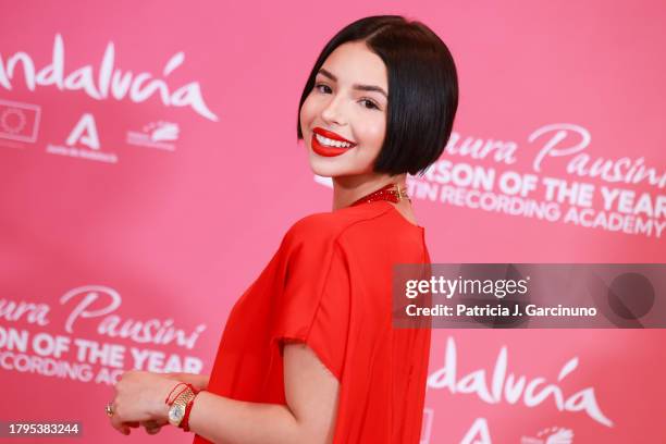 Angela Aguilar attends The Latin Recording Academy's 2023 Person of the Year Gala Honoring Laura Pausini at FIBES Conference and Exhibition Centre on...