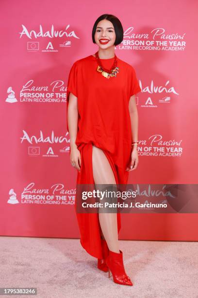 Angela Aguilar attends The Latin Recording Academy's 2023 Person of the Year Gala Honoring Laura Pausini at FIBES Conference and Exhibition Centre on...