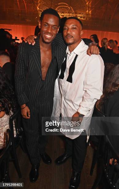 Micheal Ward and Ashley Walters attend the GQ Men of the Year Awards in association with BOSS at The Royal Opera House on November 15, 2023 in...