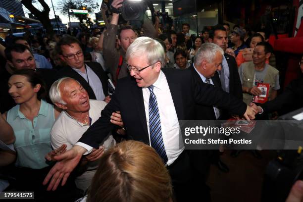 Australian Prime Minister, Kevin Rudd meets with voters in Western Sydney on September 5, 2013 in Sydney, Australia. After spending the morning in...