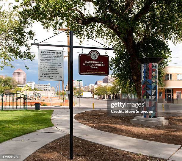 View of the Washington Middle School Park on September 02, 2013 in Albuquerque, New Mexico. Brandon "Badger" Mayhew sold meth around these pillars...