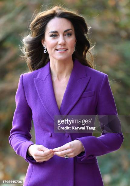 Catherine, Princess of Wales arrives for the Shaping Us National Symposium at Design Museum on November 15, 2023 in London, England. The symposium...