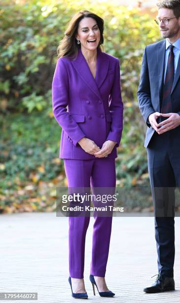 Catherine, Princess of Wales arrives for the Shaping Us National Symposium at Design Museum on November 15, 2023 in London, England. The symposium...