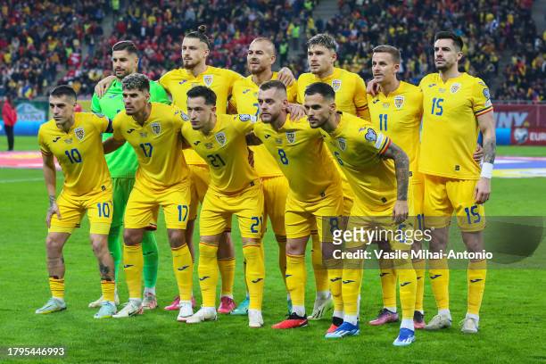 Players of Romania are seen at the oficial photo group during the UEFA EURO 2024 European qualifier match between Romania and Switzerland at National...