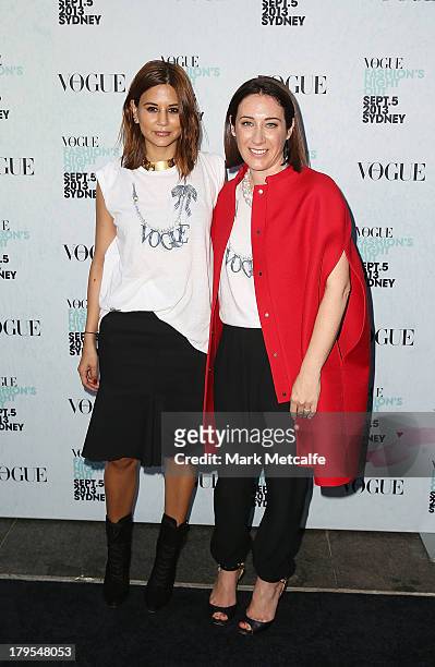 Vogue Australia editor-in-chief Edwina McCann and Christine Centenera arrive for the launch of Vogue Fashion's Night Out at Hyde Park on September 5,...