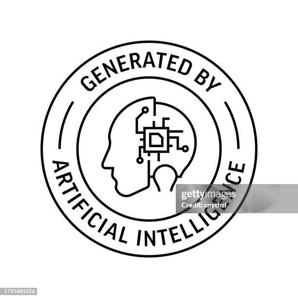 generated artificial intelligence badge label vector illustration. futuristic, connection, blockchain, robot. - artificial intelligence logo stock illustrations