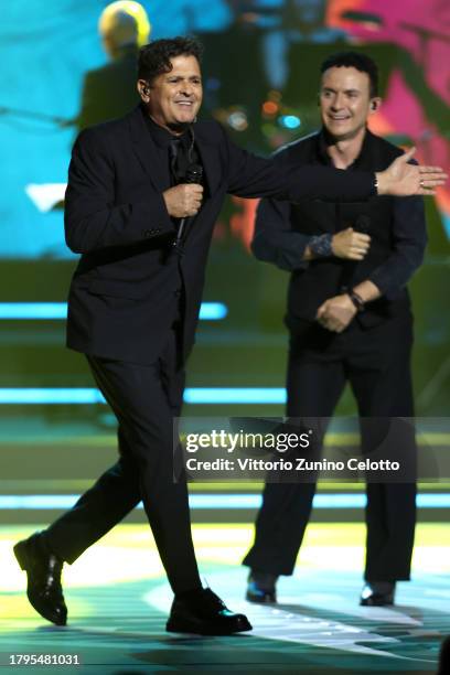 Carlos Vives and Fonseca perform onstage during the Latin Recording Academy Person of The Year Honoring Laura Pausini at FIBES Conference and...