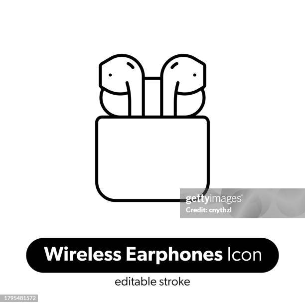wireless earphones line icon. editable stroke vector icon. technology, music, bluetooth. - wireless earbuds stock illustrations