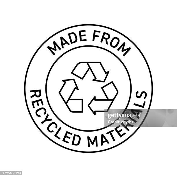 made from recycled materials badge label vector illustration. recycling, zero waste, environment. - biodegradable packaging stock illustrations
