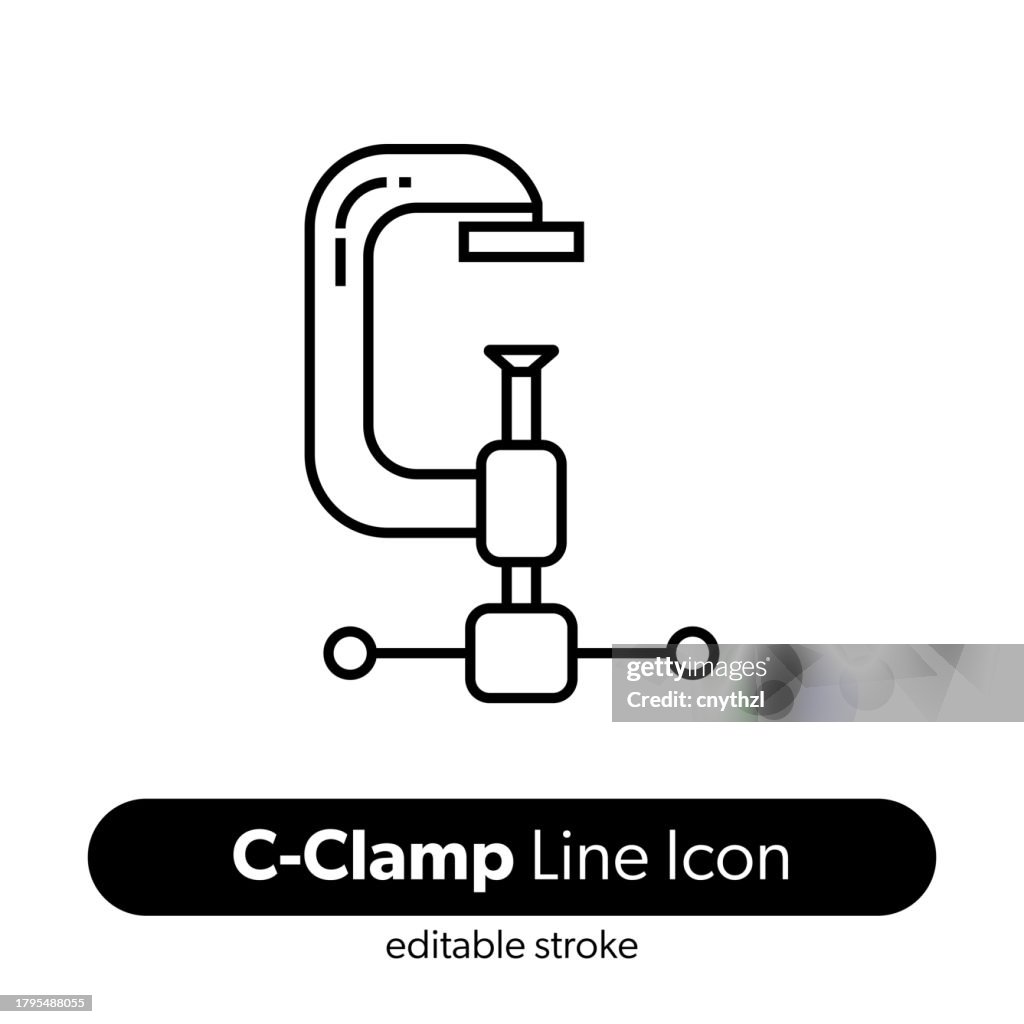 C-Clamp Line Icon. Editable Stroke Vector Icon. Work Tool, Carpentry, Repairing.
