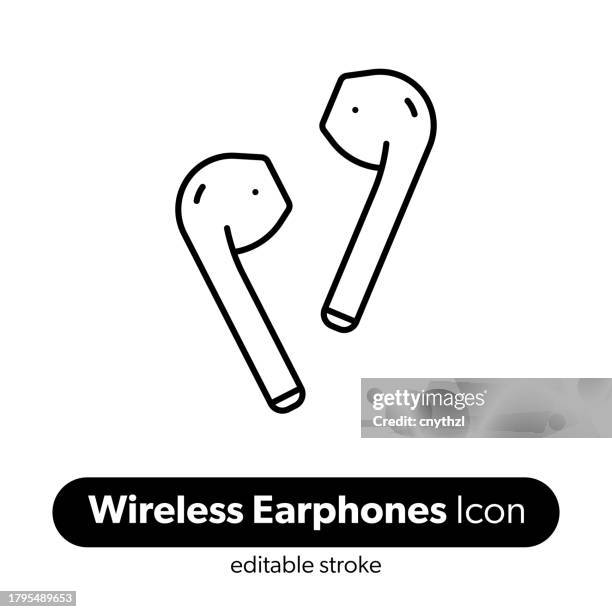 wireless earphones line icon. editable stroke vector icon. technology, music, bluetooth. - wireless earbuds stock illustrations