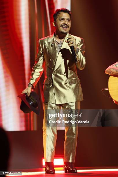 Christian Nodal performs onstage during the Latin Recording Academy Person of The Year Honoring Laura Pausini at FIBES Conference and Exhibition...