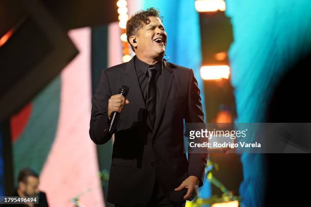 Carlos Vives performs onstage during the Latin Recording Academy Person of The Year Honoring Laura Pausini at FIBES Conference and Exhibition Centre...
