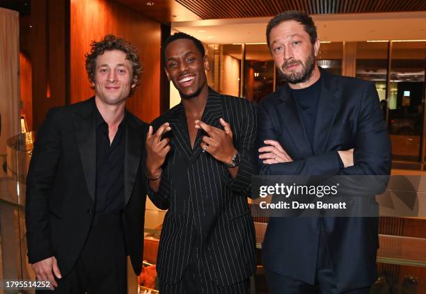 Jeremy Allen White, Micheal Ward and Ebon Moss-Bachrach attend the GQ Men of the Year Awards in association with BOSS at The Royal Opera House on...