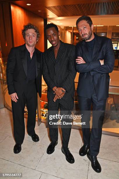 Jeremy Allen White, Micheal Ward and Ebon Moss-Bachrach attend the GQ Men of the Year Awards in association with BOSS at The Royal Opera House on...