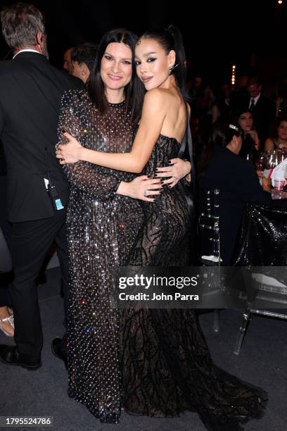 Laura Pausini and Danna Paola attend the Latin Recording Academy Person of The Year Honoring Laura Pausini at FIBES Conference and Exhibition Centre...