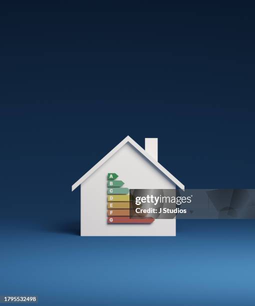 house with energy rating scale - energy icons stock pictures, royalty-free photos & images