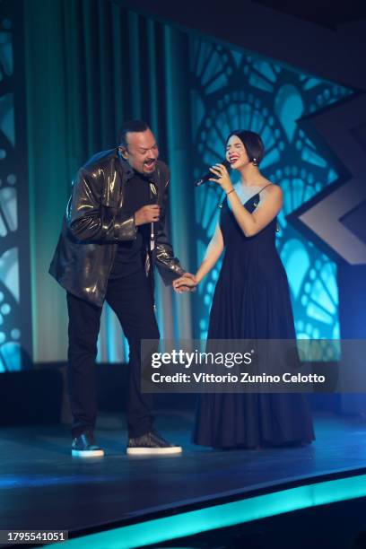 Pepe Aguilar and Ángela Aguilar perform onstage during the Latin Recording Academy Person of The Year Honoring Laura Pausini at FIBES Conference and...