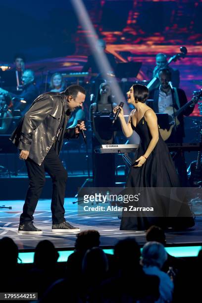 Pepe Aguilar and Angela Aguilar perform onstage during The Latin Recording Academy's 2023 Person of the Year Gala Honoring Laura Pausini at FIBES...