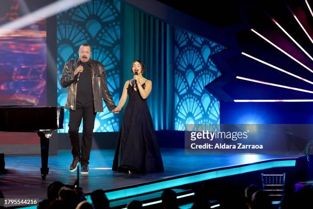 Pepe Aguilar and Angela Aguilar perform onstage during The Latin Recording Academy's 2023 Person of the Year Gala Honoring Laura Pausini at FIBES...