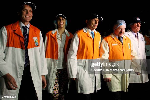 Opposition Leader, Tony Abbott and daughter Frances Abbott take a tour of the Rosella Factory on September 5, 2013 in Dandenong, Australia. The...